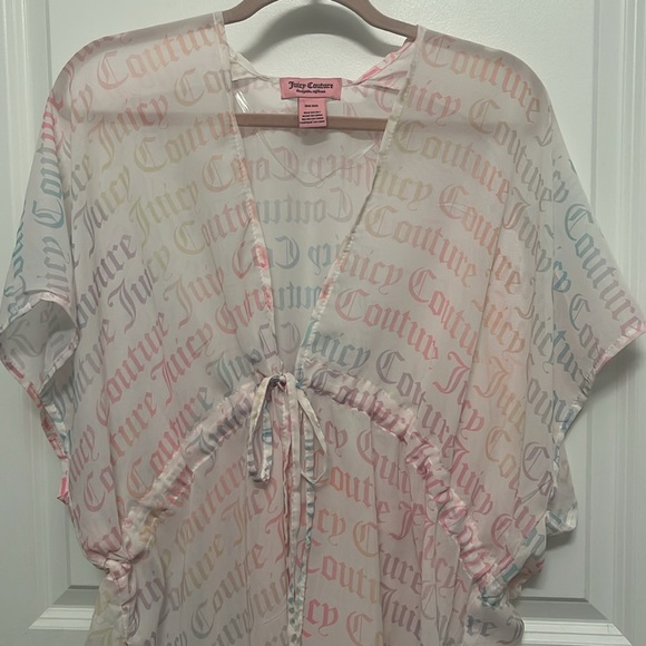 NWOT Juicy Couture Logo Pastel Pink Sheer Flowy Silky Kimono Beach Coverup - Picture 4 of 11
